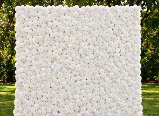 3D White Flower Wall rental, 8ft by 8ft